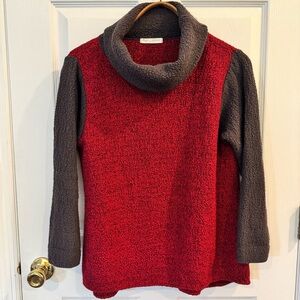 Margaret Winters New York Red & Charcoal Colorblock Cowl Neck Sweater Medium